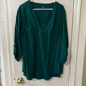 Torrid Harper Challis Green 3/4 Sleeve Blouse Relaxed Fit Size 3